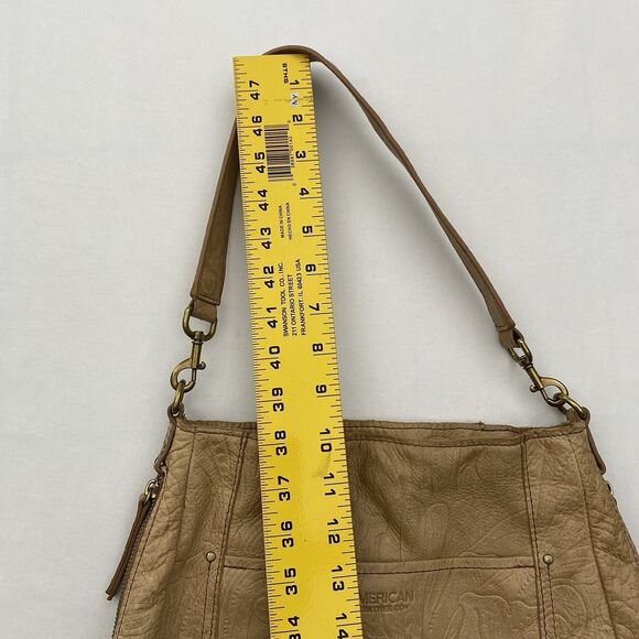 American Leather Co Tooled Leather Shoulder Bag Tan Buttery Soft Medium - Picture 14 of 15